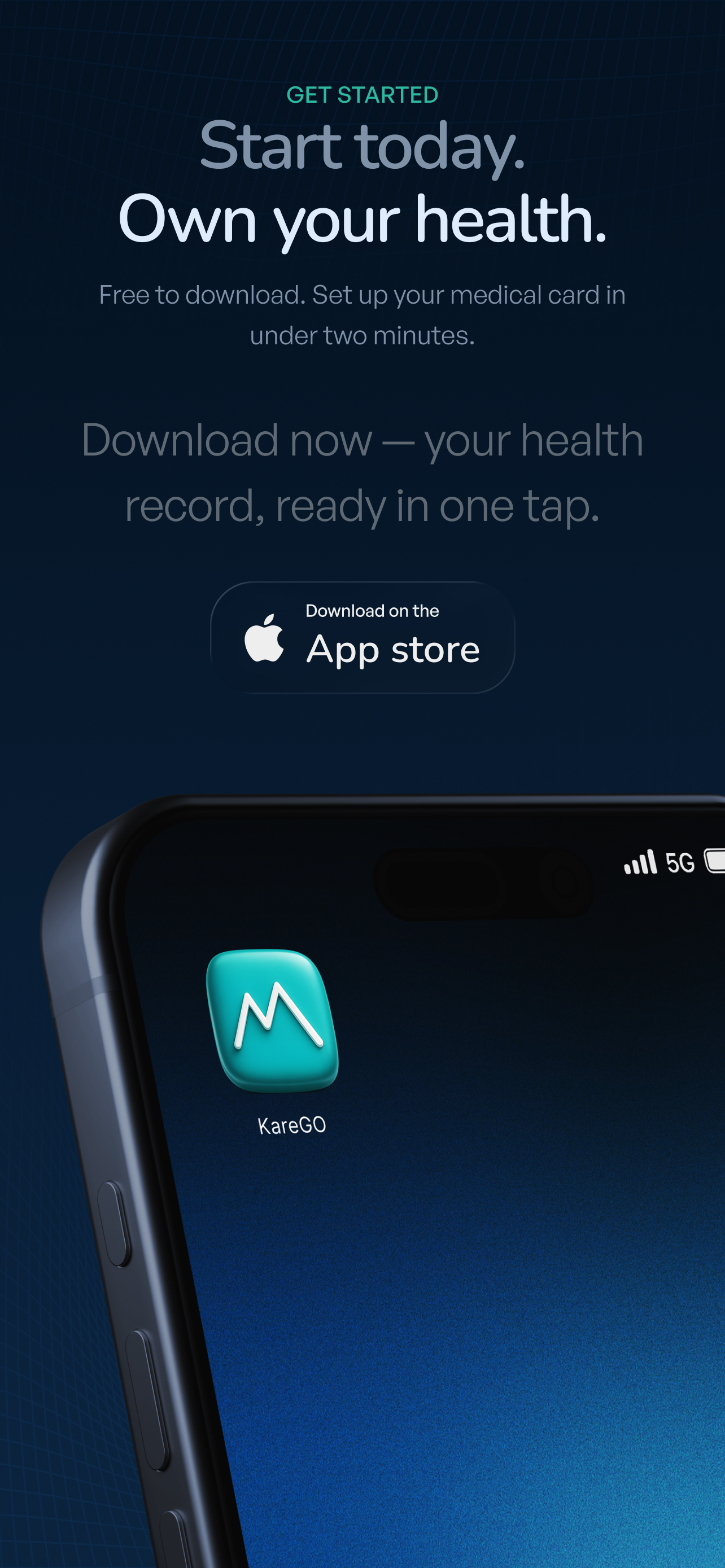 KareGO app icon on an iPhone home screen with a prompt to download
